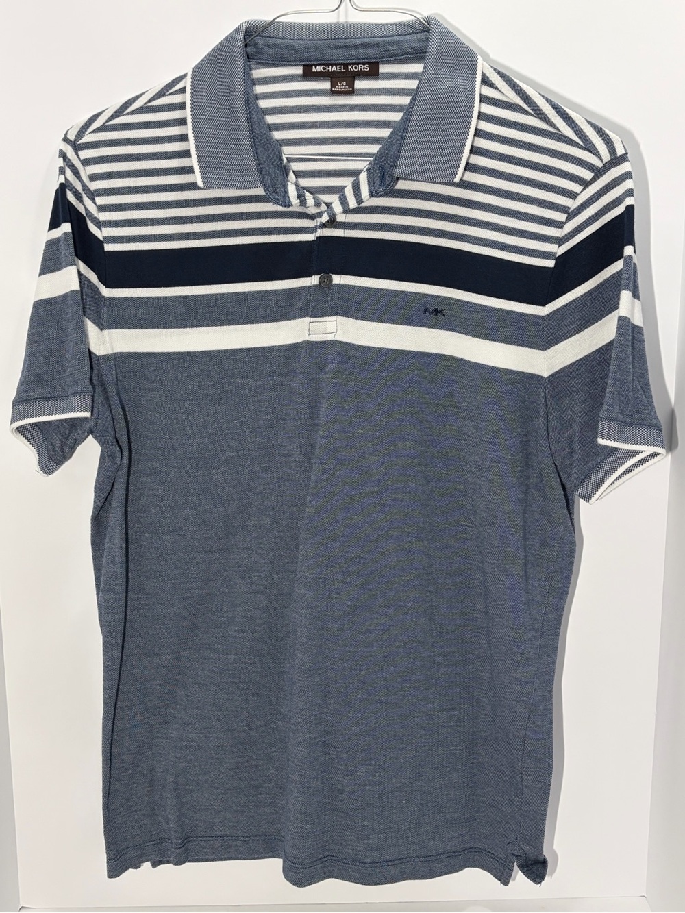 Michael Kors Gray and White Striped Polo